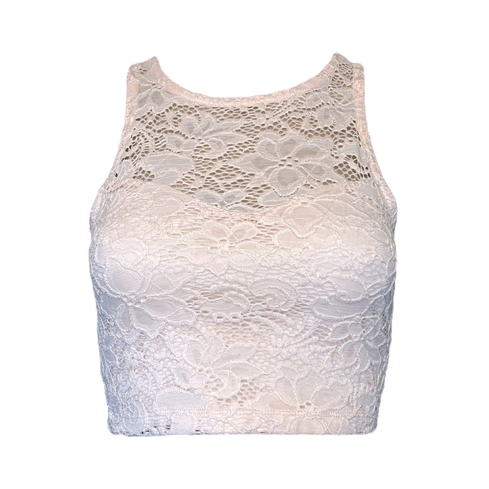 Forever 21 - Iris Lace Crop Top - Light Pink/ Blush - Size: Small